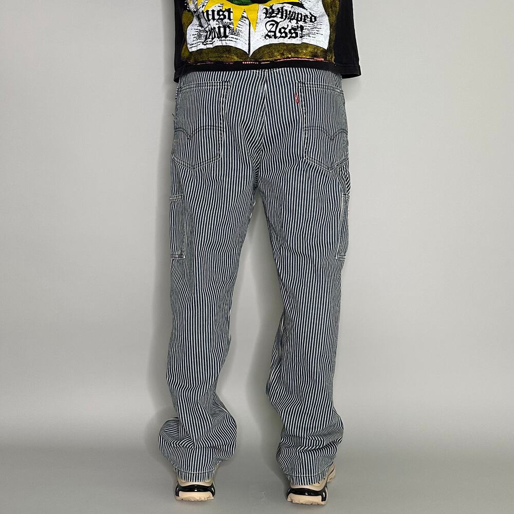 Vintage 90s Levis Striped Carpenter Pants 34x32 Baggy Wide Leg Blue White - Picture 5 of 6